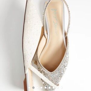 Betsey Johnson White and Silver (Pearl) Embellished Flats